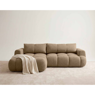 Yulin - Canapé d'angle gauche 4 places convertible avec coffre en tissu bouclette - Marron