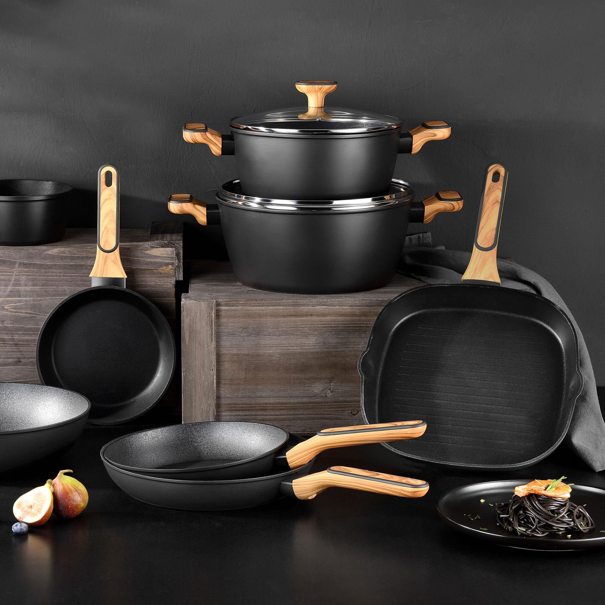 cacerola con tapa en aluminio forjado antiadherente