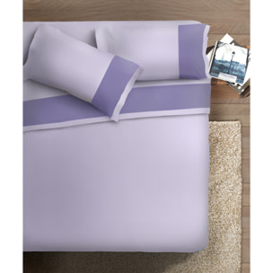 Completo letto bordo RASO IPERSAN Puro Cotone Viola fondo Glicine