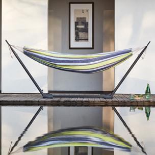 Hamac sur pied 2,6 m avec toile en polyester bleu et vert SAGUEDO