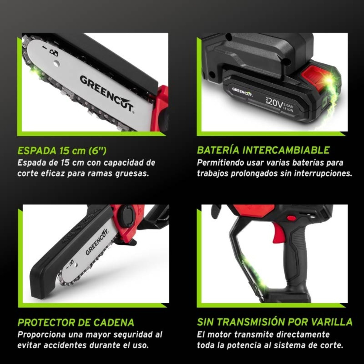 Podadora de altura telescópica batería litio 20V potente y manejable -GREENCUT PP200L