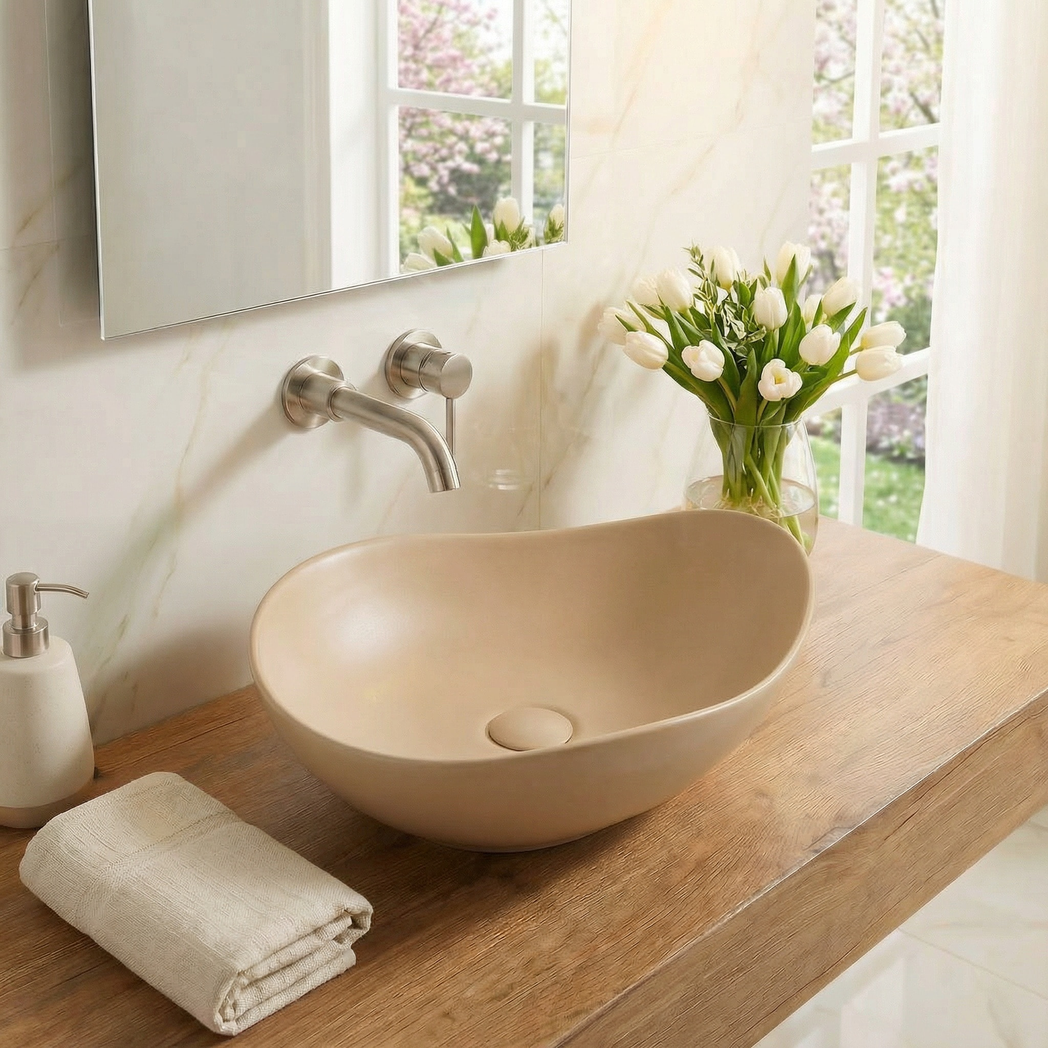 Vasque à poser design asymétrique 50,5 x 38 x 19 cm sans trop-plein moka mat PixL (CEPX5038MOM)