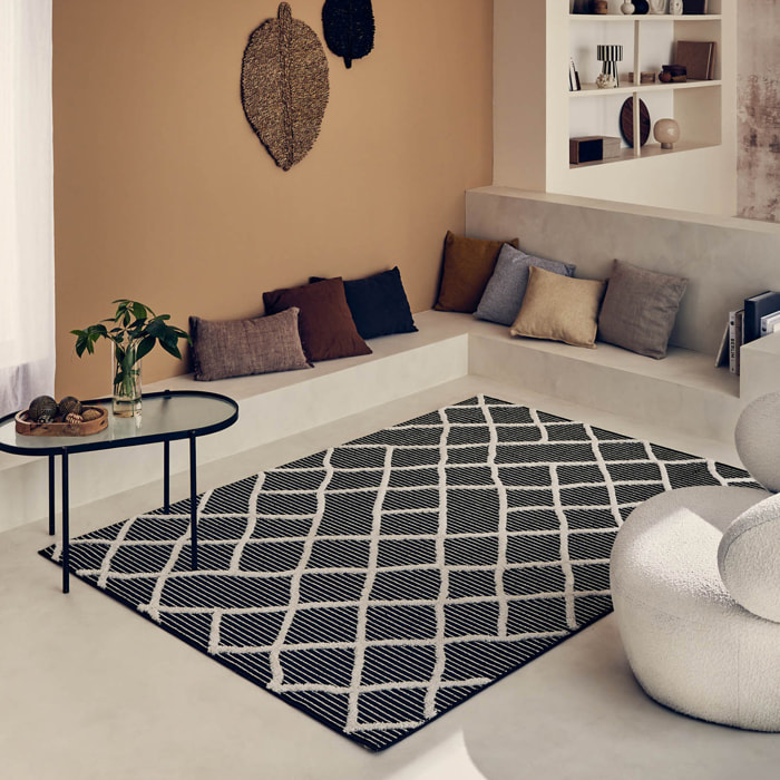 Nala - tapis moderne motif losange, noir
