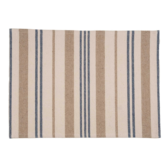 Set de table en coton épais rayures - Bleu Foncé