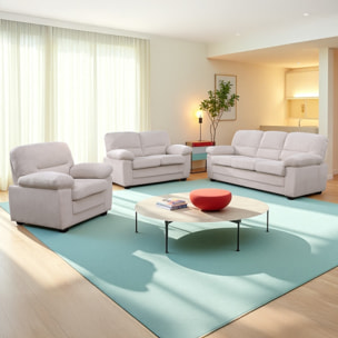 MATHEW Ensemble canapé 3 places + 2 places + fauteuil en velours côtelé beige