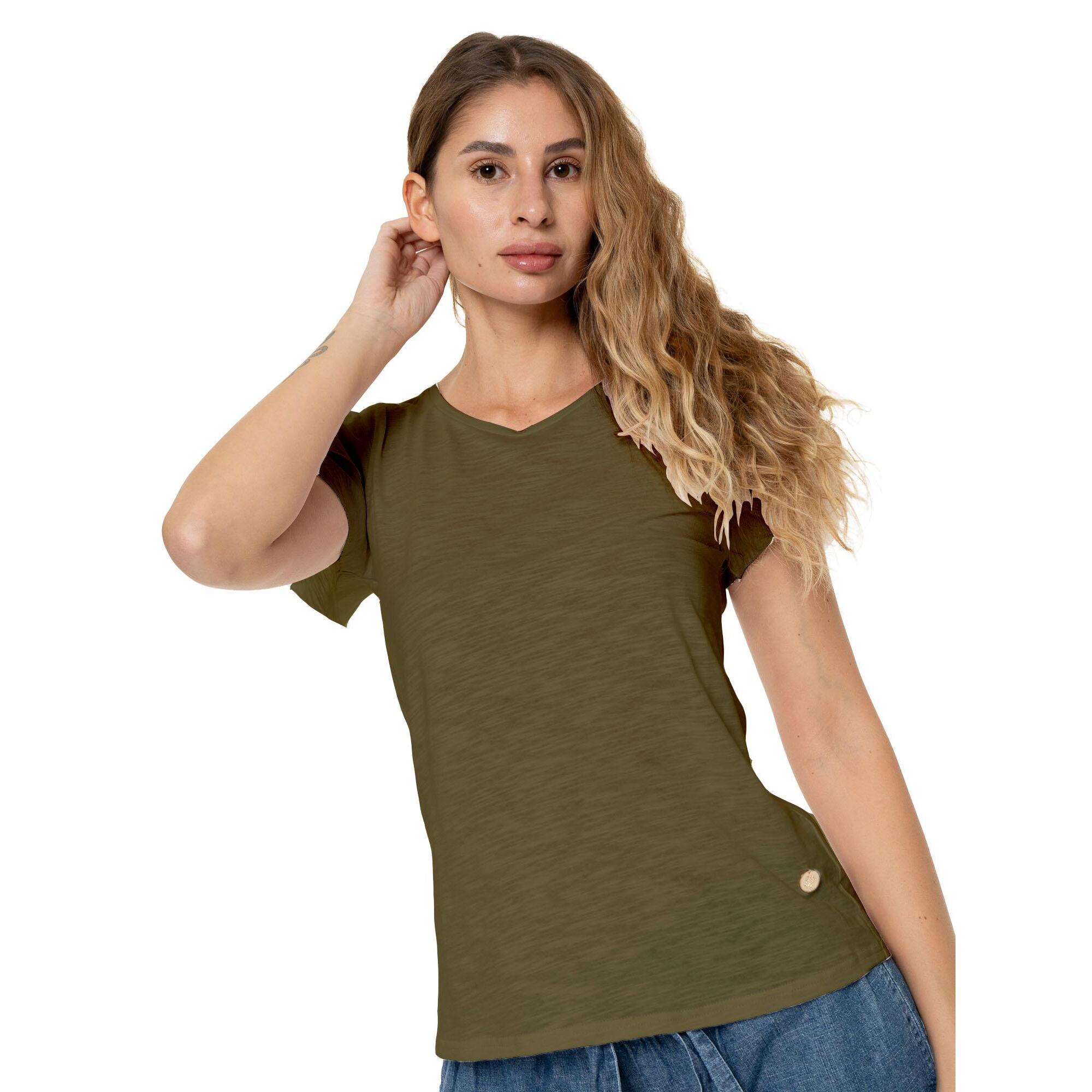 Camiseta de manga corta estilo safari urbano para mujer