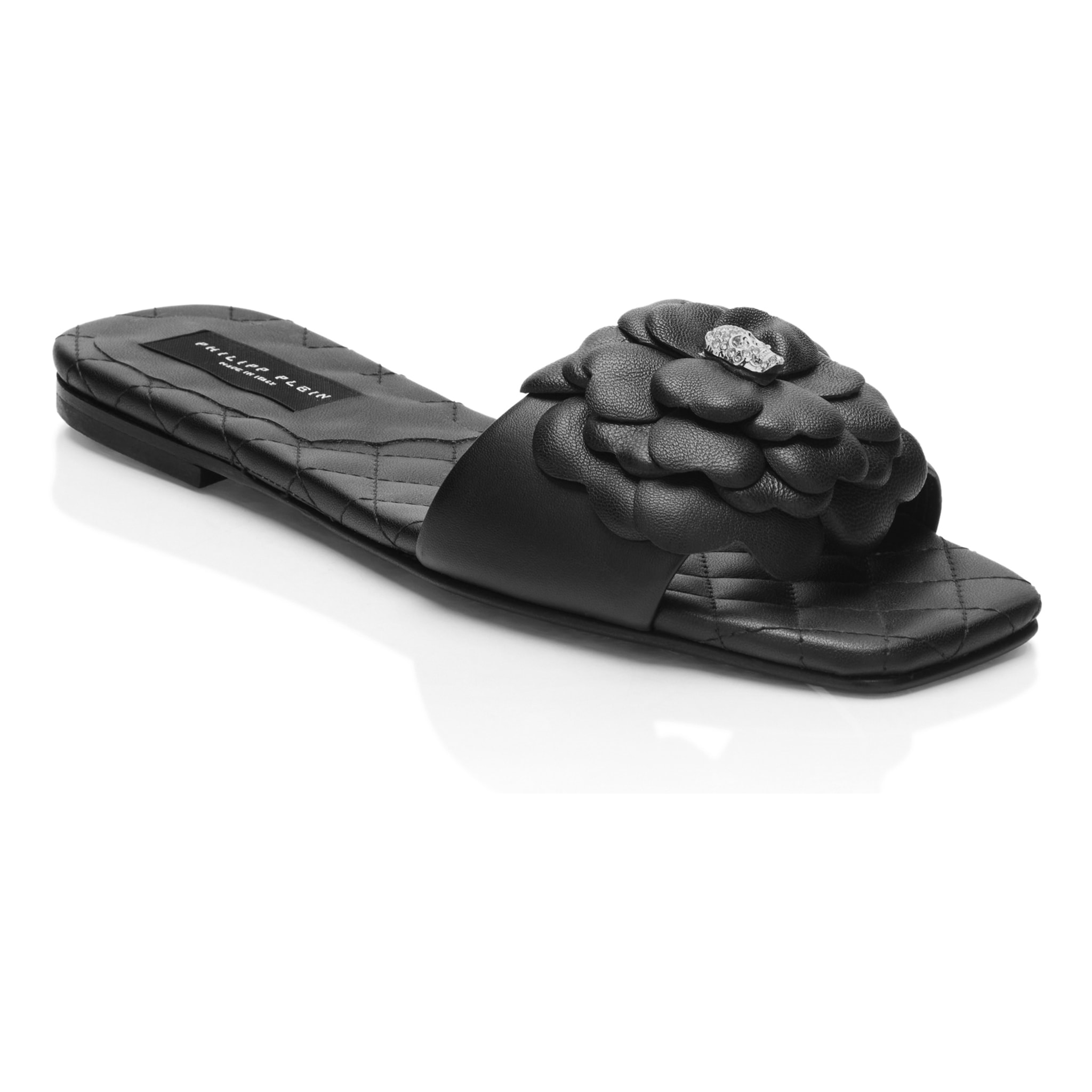 PHILIPP PLEIN Leather Flat Slides Flower