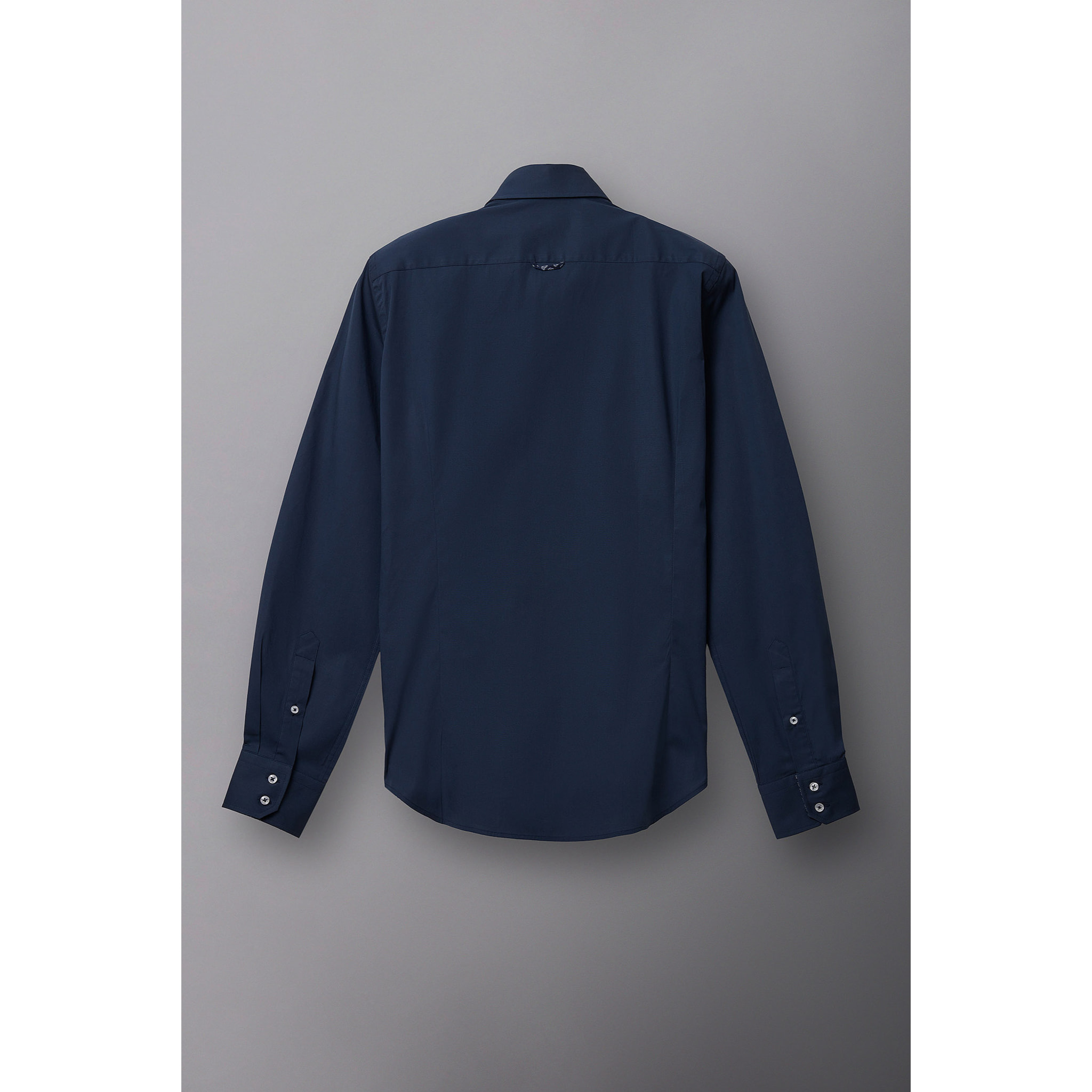 Camicia Uomo 2 Bottoni Button Down Slim Popeline Stretch Unito Blu