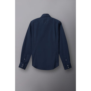 Camicia Uomo 2 Bottoni Button Down Slim Popeline Stretch Unito Blu