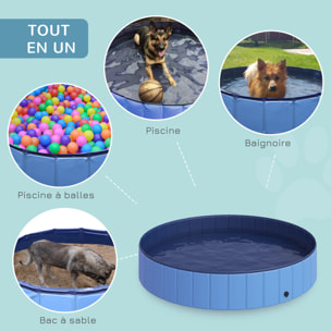 Piscine pour chiens bassin pliable bouchon vidange fond antidérapant diamètre 1,20 m bleu