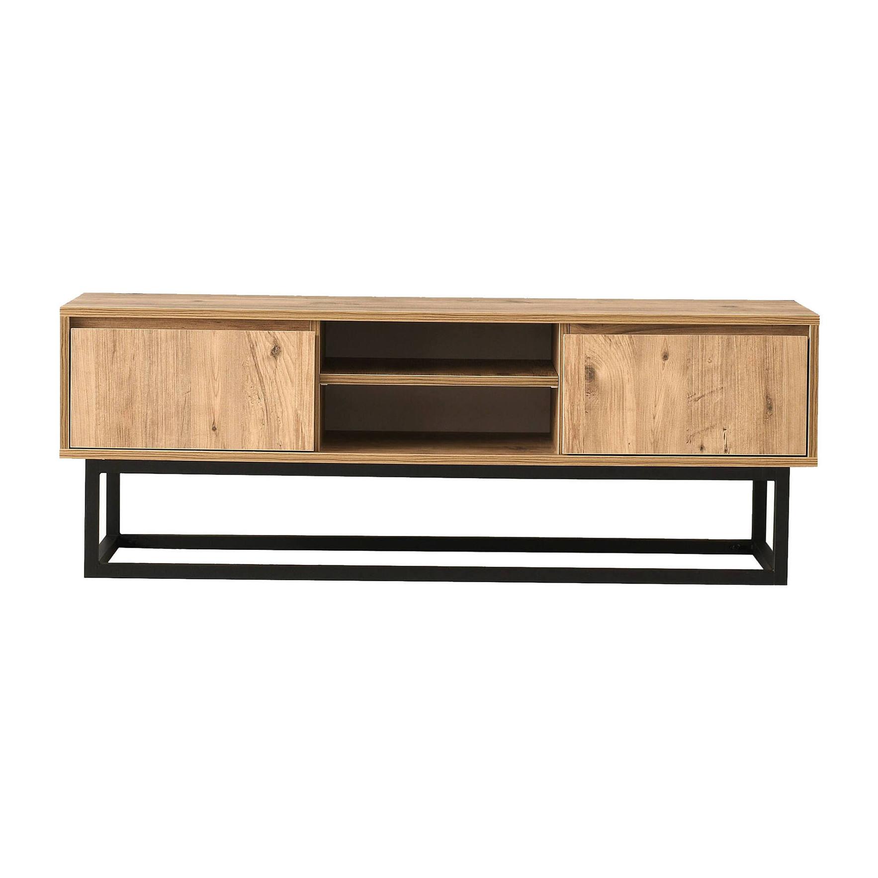 Mobile porta TV Dpirol, Credenza da soggiorno, Armadio basso per TV, Base parete attrezzata, 180x40h50 cm, Nero e Quercia