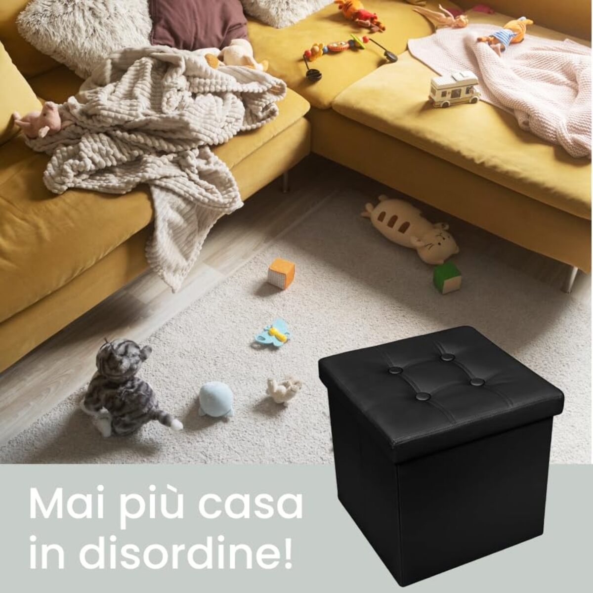 Pouf Contenitore, Puffo per Sedersi, Pouf Poggiapiedi, in Ecopelle, Quadrato,Imbottito, Versatile, Facile da Pulire