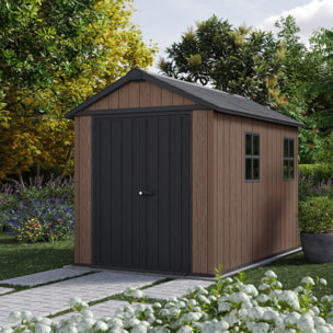 Newton + 759/975 - Casetta da Giardino 287x246z230 cm 2 Ante per deposito attrezzi finitura effetto legno Evotech+ in Resina Marrone e Nero