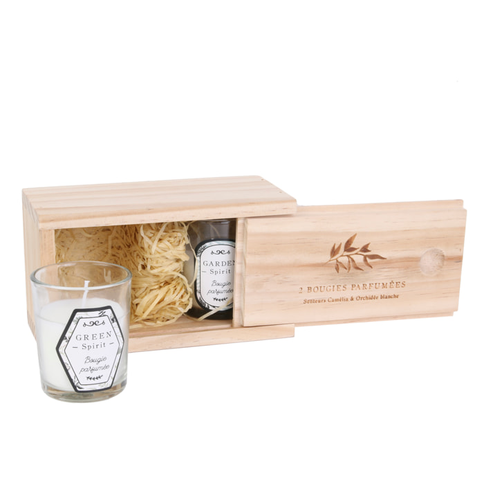 Bougie Parfumee Nature X2 Coffret Bois H6.5cm