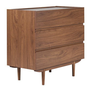 Commode finition bois foncé noyer 3 tiroirs L80 cm SANAA