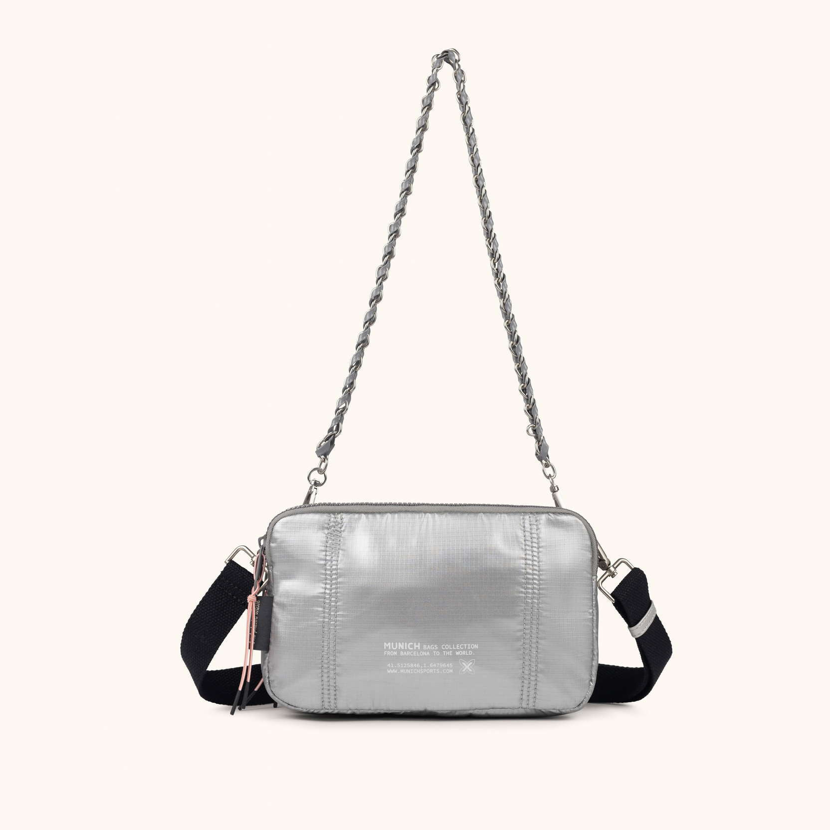 Bolso Bandolera Doble Metalizado en Poliamida Reciclada DEEP RECYCLED CROSSBODY DOUBLE PLATA