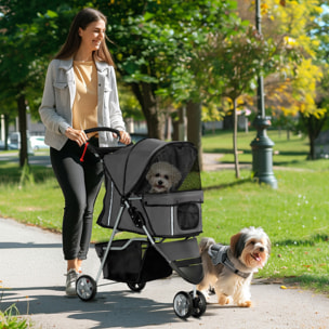 Cochecito para Perros Plegable Carrito para Mascotas Carrito para Perros Pequeños con Cesta de Almacenaje Ventanas de Malla Portavasos Cinturón de Seguridad Carga 15 kg 75x45x97 cm Gris Oscuro
