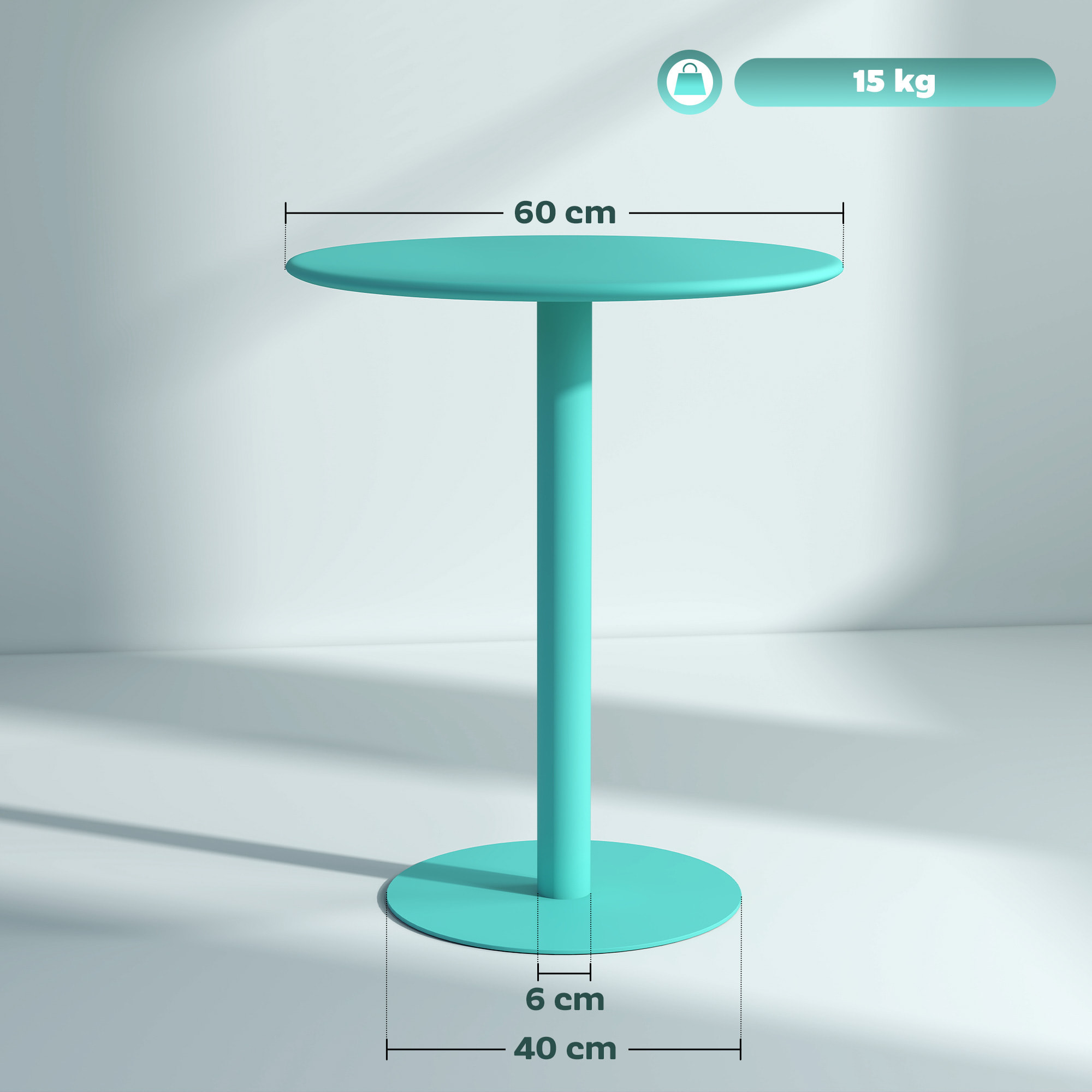 Table ronde 2 personnes table à manger ronde dia. 60 cm acier bleu turquoise