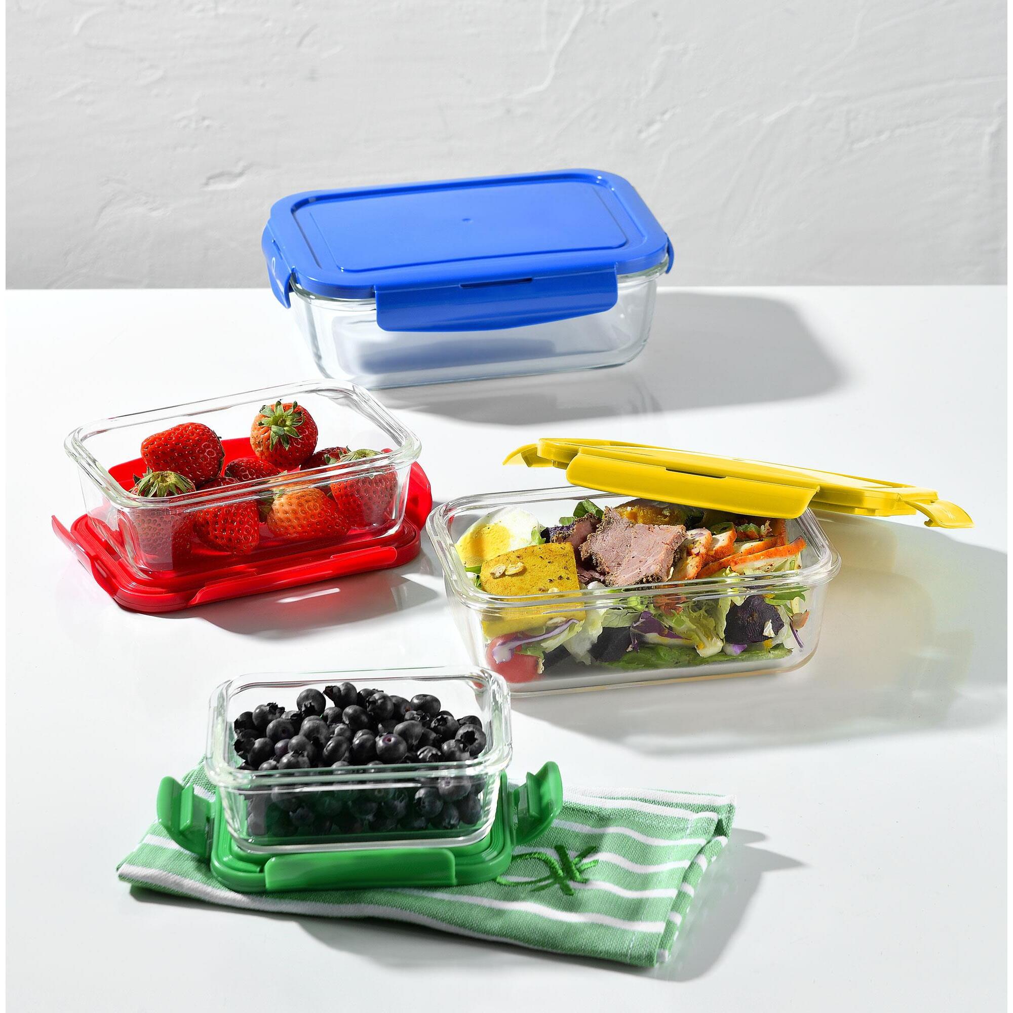 Set de 4 herméticos rectangulares de borosilicato de 840ml con tapa verde y resistente 'rainbow' benetton