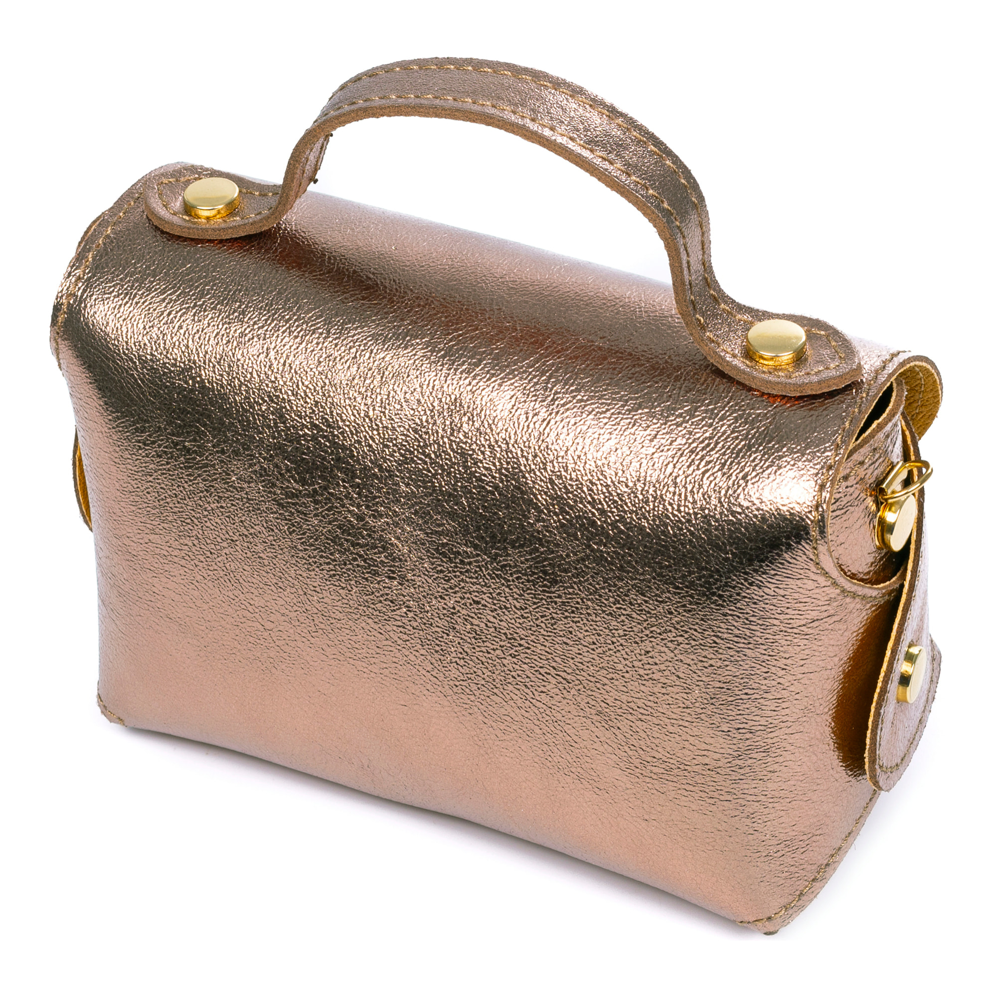 Arzano bolso bandolera en piel auténtica Gamuza Lacada brillante con correa de metal. Cierre exclusivo de madera.