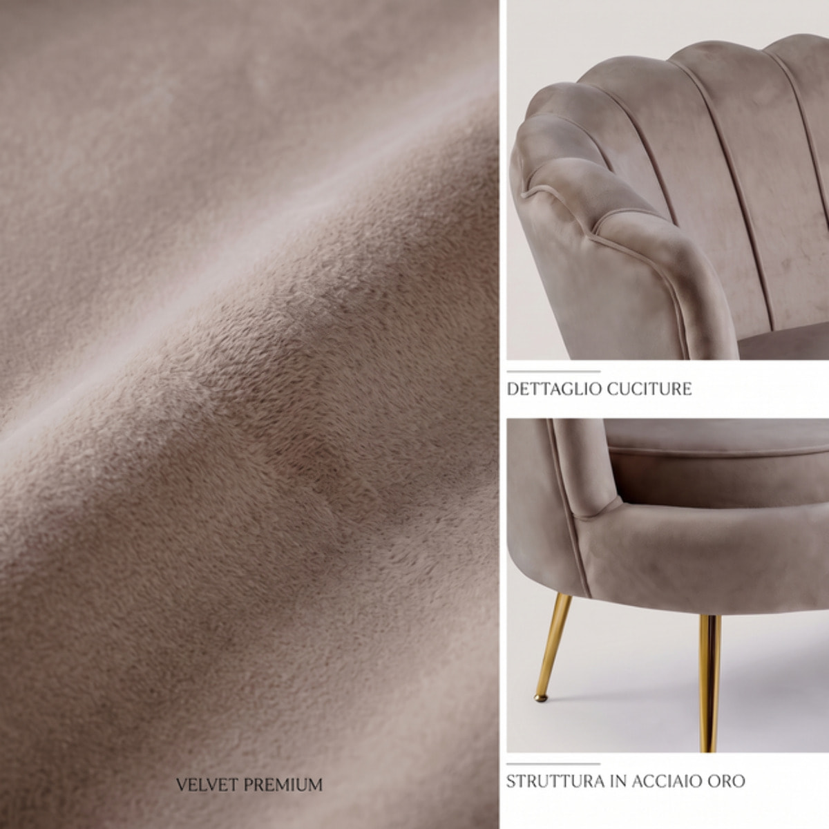 Divano 2 Posti in Velluto con Schienale a Ventaglio, Seduta Imbottita dallo Stile Elegante per Soggiorno, Studio e Camera da Letto