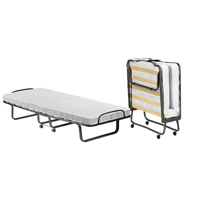 Letto pieghevole Tellus, Brandina con rete 12 doghe, Materasso incluso, Lettino salvaspazio, 100% Made in Italy, 80x190h37 cm