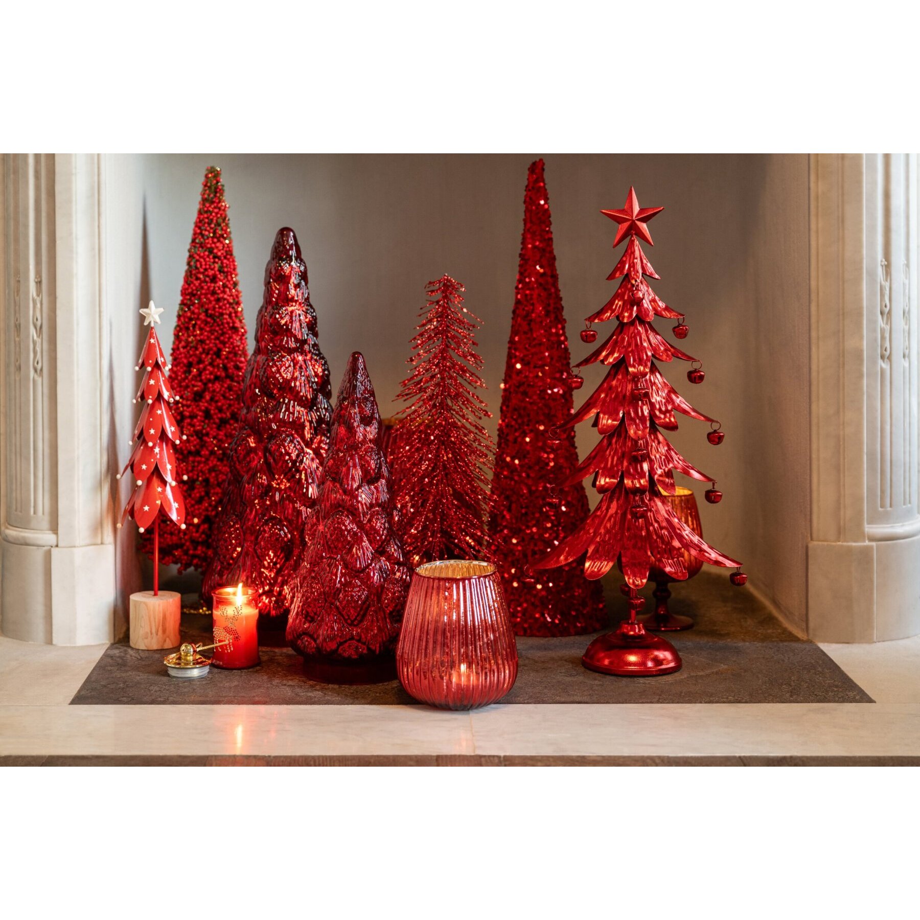 J-Line Arbre Verre Rouge Noël