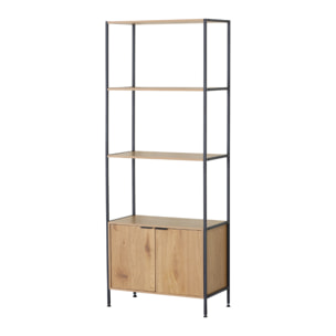 MASSI Etagère 4 rangements et placard 176 cm chêne et noir