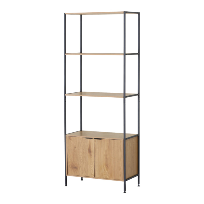 MASSI Etagère 4 rangements et placard 176 cm chêne et noir