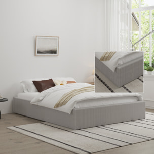 ABATE Lit avec coffre de rangement 140x190cm velours côtelé gris