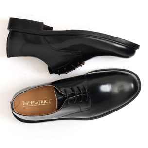 Derby stringate in pelle abrasivato con fondo cuoio antiscivolo Nero