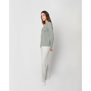 Pijama largo de algodón con escote pico nerdana verde menta