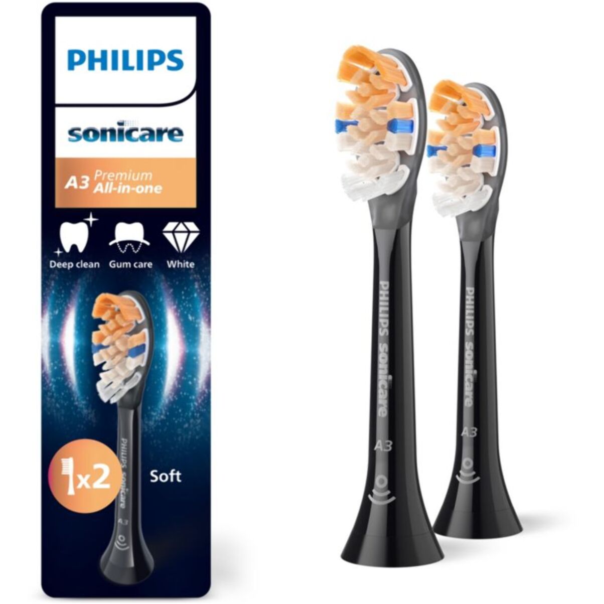 Brossette dentaire PHILIPS Sonicare lot de 2 - HX9092/88 black All in One A3