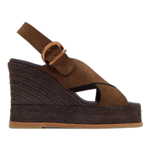 Sandalia Betina cuña de yute con doble plataforma en serraje y piso de cuero