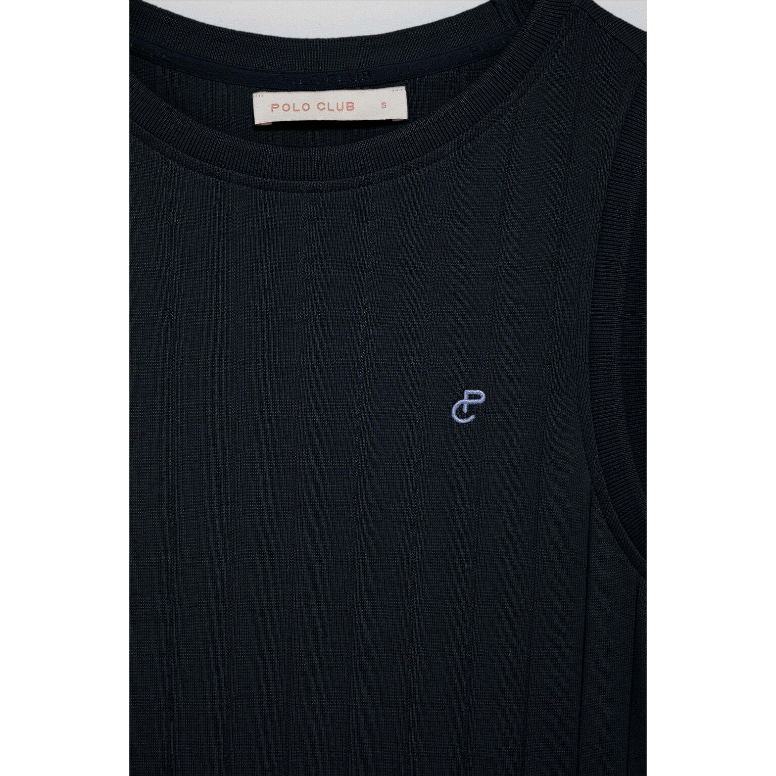 Vestito lungo blu marino a coste con monogramma ricamato