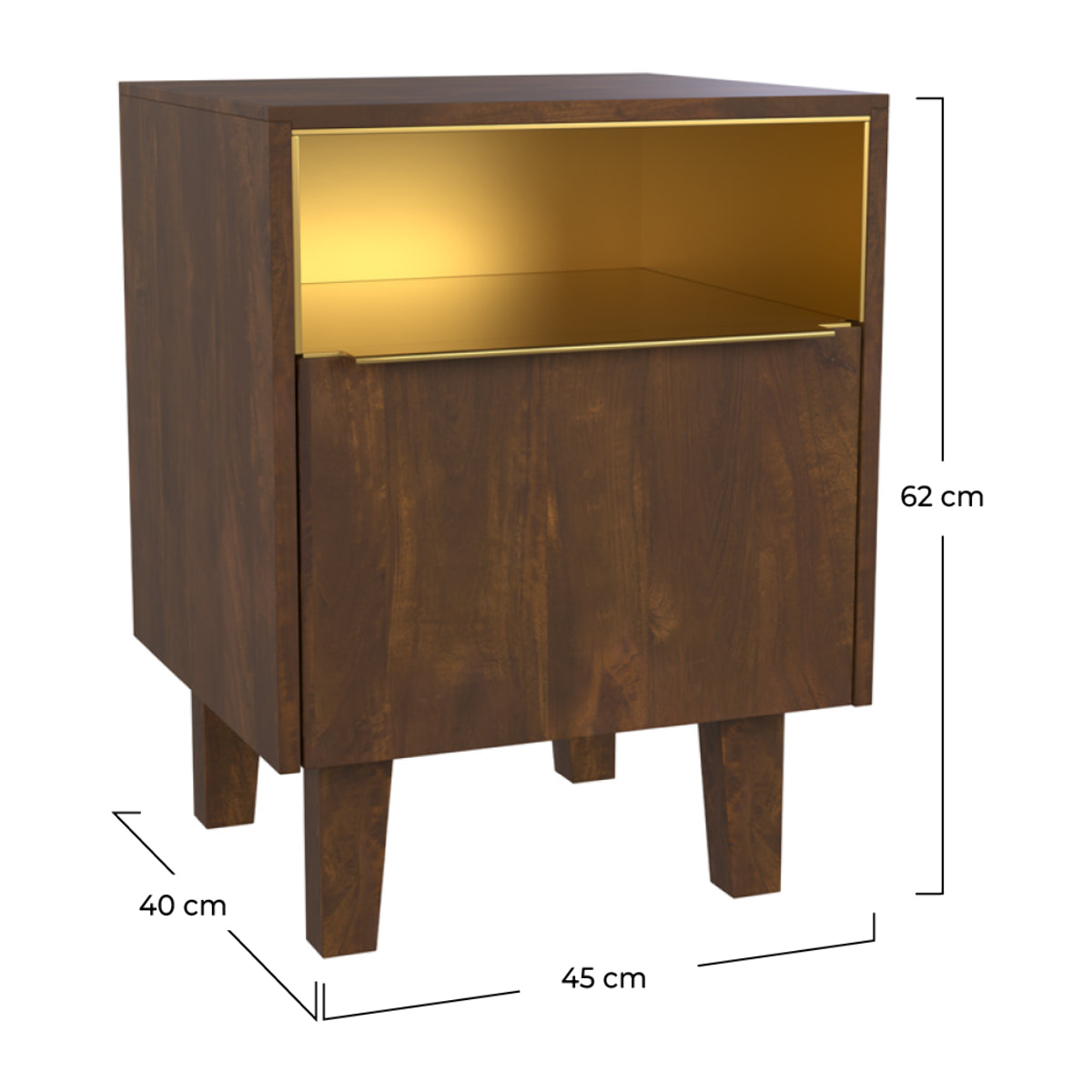 Table de chevet en bois et métal, 1 tiroir et 1 porte  - Taiko