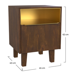 Table de chevet en bois et métal, 1 tiroir et 1 porte  - Taiko