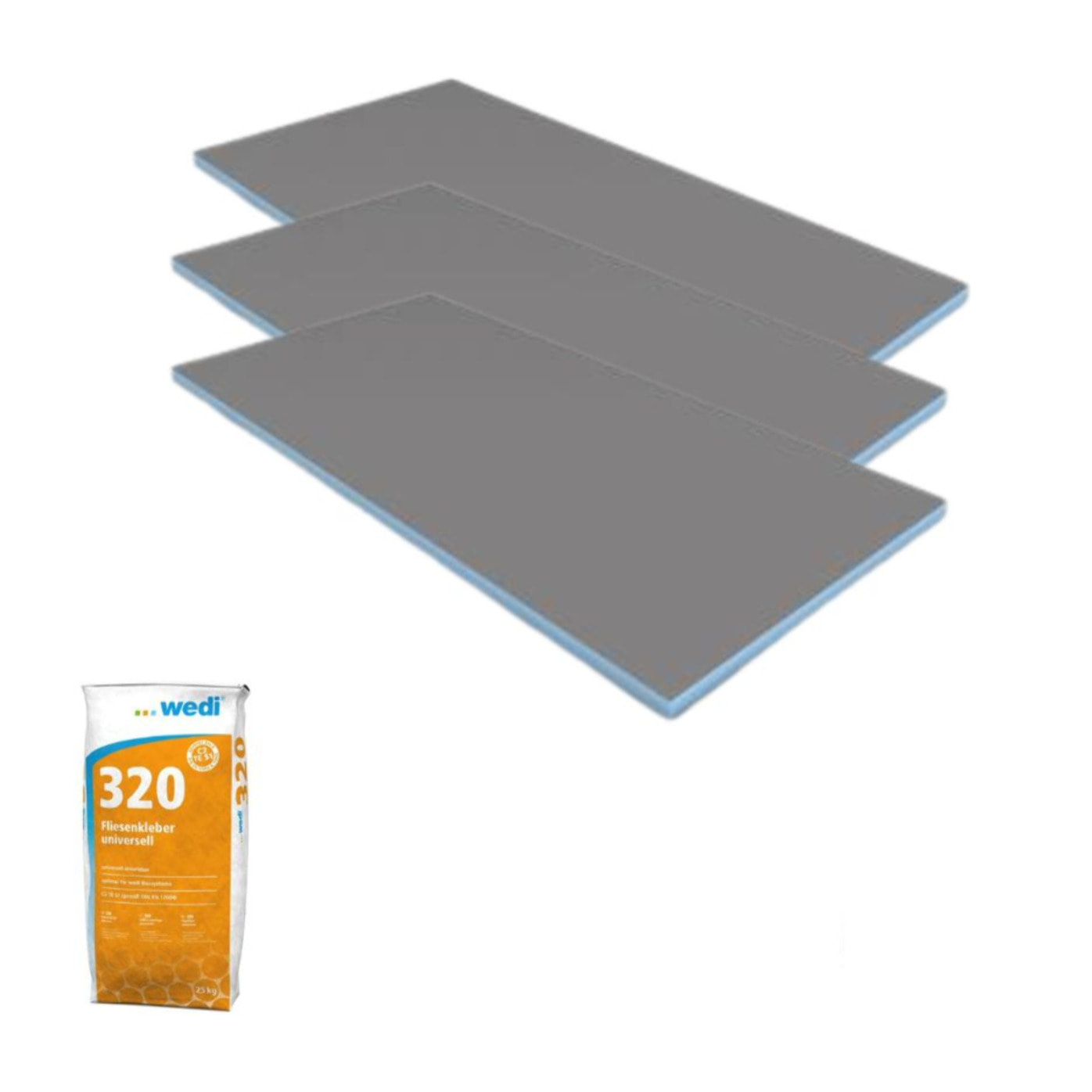 Pack 3 panneaux de construction WEDI 125 x 60 x 0,4 cm + colle à carrelage universelle 320