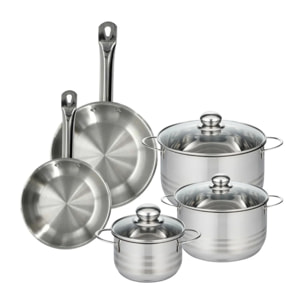 Set 2 poêles en inox, 3 faitouts inox Fackelmann Eterna
