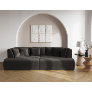 Onyx - canapé droit 4 places avec double méridienne - assise profonde - en velours côtelé - Gris