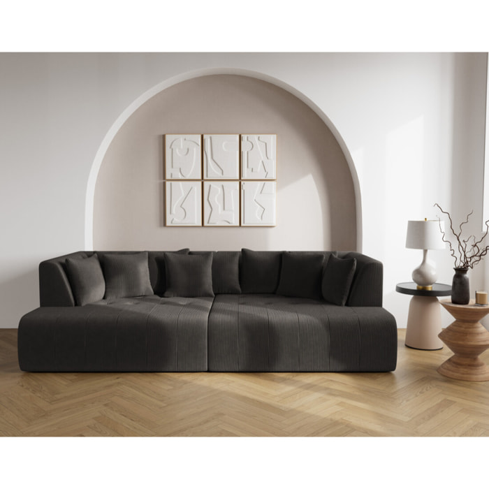 Onyx - canapé droit 4 places avec double méridienne - assise profonde - en velours côtelé - Gris