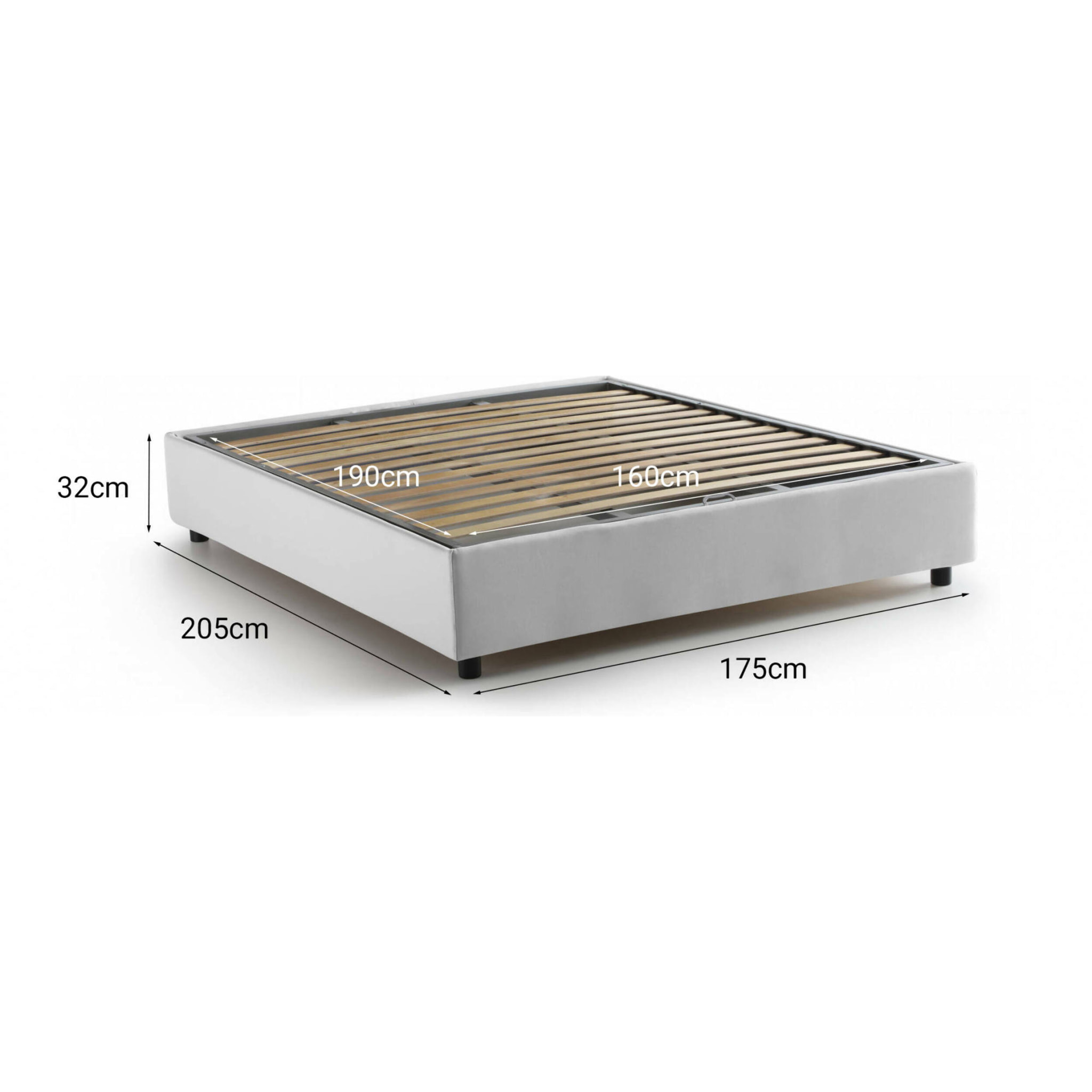 Letto matrimoniale Annibale, Letto contenitore con rivestimento in tessuto, 100% Made in Italy, Apertura frontale, adatto per materasso Cm 160x190, Bianco