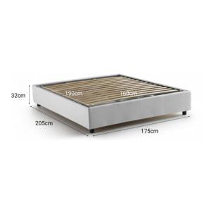 Letto matrimoniale Annibale, Letto contenitore con rivestimento in tessuto, 100% Made in Italy, Apertura frontale, adatto per materasso Cm 160x190, Bianco