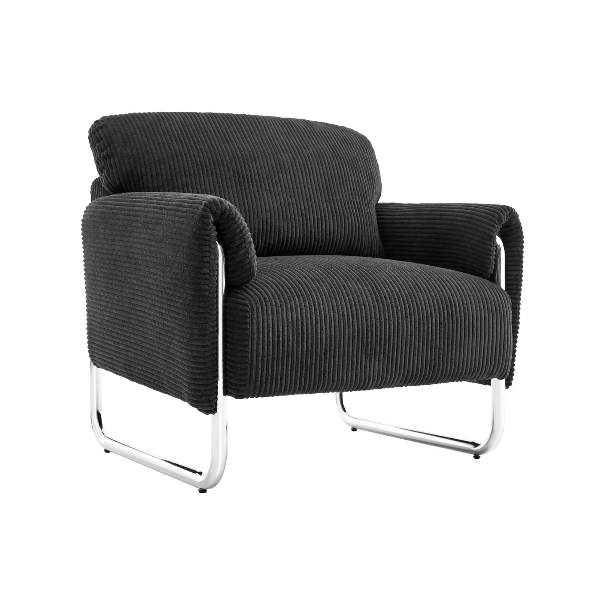 Fauteuil vintage velours côtelé armature chromée VINTAGE