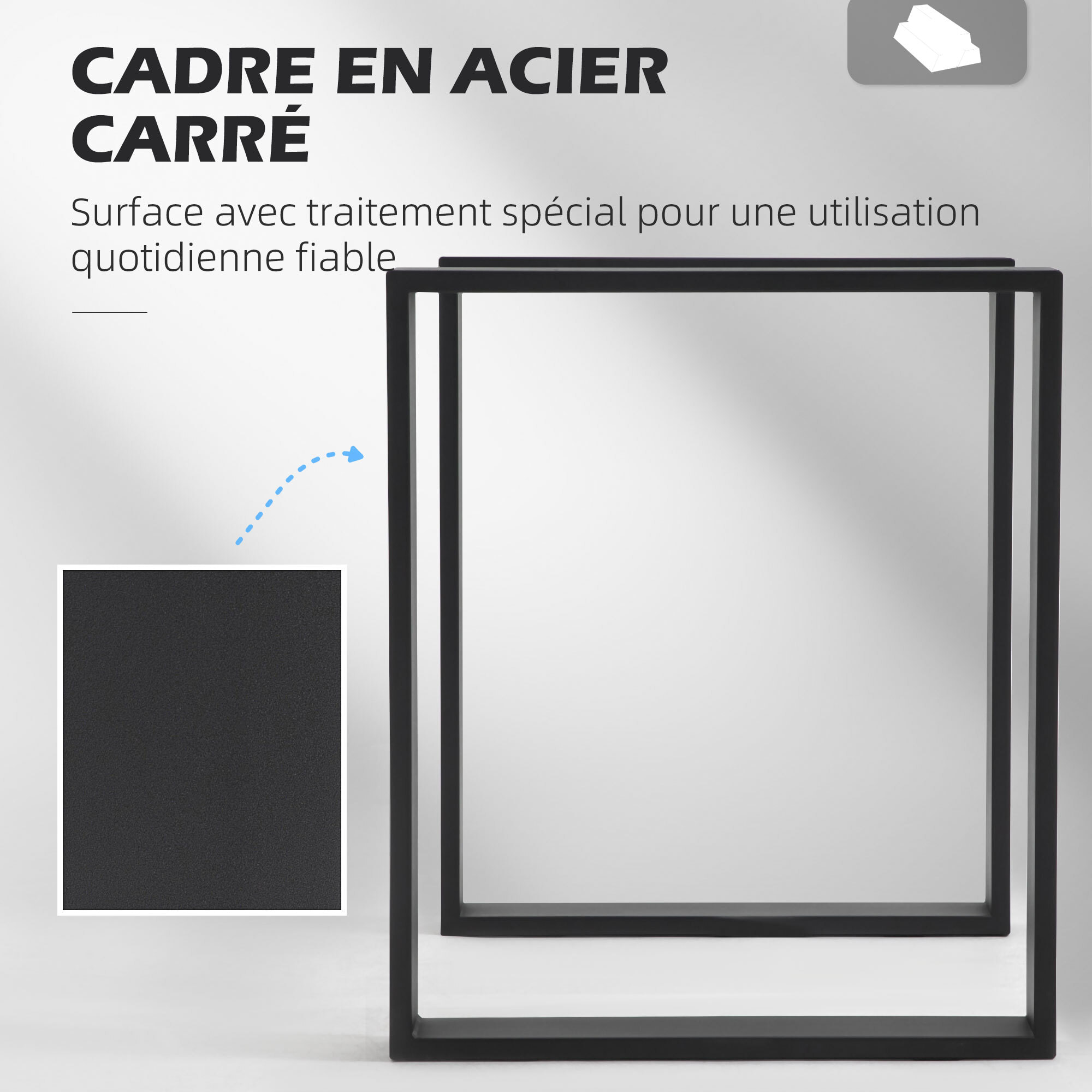 Lot de 2 pieds rectangulaires design contemporain - H.72 cm - acier noir