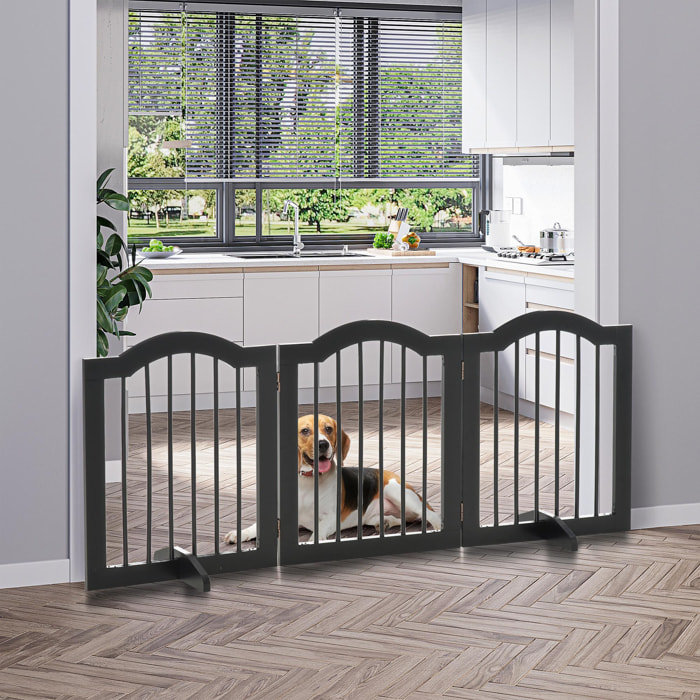 Barrera de Seguridad Plegable para Perros Pequeños Rejilla de Protección de 3 Paneles con Patas para Mascotas para Escaleras Pasillos 154,5x29,5x61 cm Negro