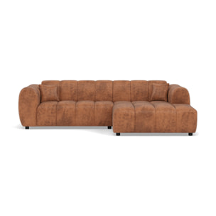 Curtis - canapé d'angle droit 4 places en simili - Cognac