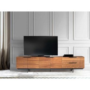 Mueble TV CERES 220 - 4 puertas y 2 cajones - nogal y negro - 240x42x55cm