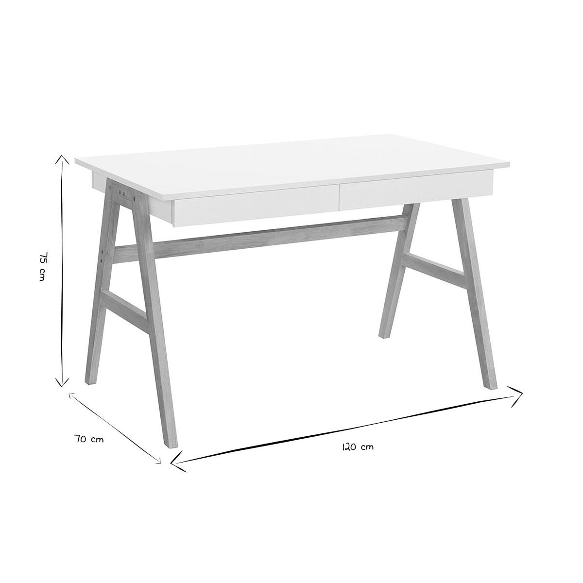 Bureau avec rangements 2 tiroirs scandinave blanc et bois clair chêne L120 cm BROOK