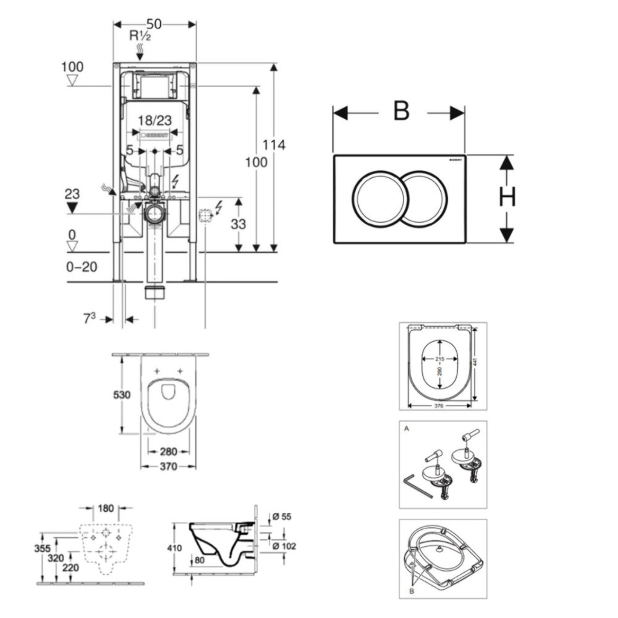 Duofix Pack Bâti-support + Cuvette sans bride + Abattant  + Plaque de déclenchement (SLIM-ARCHI4-C)
